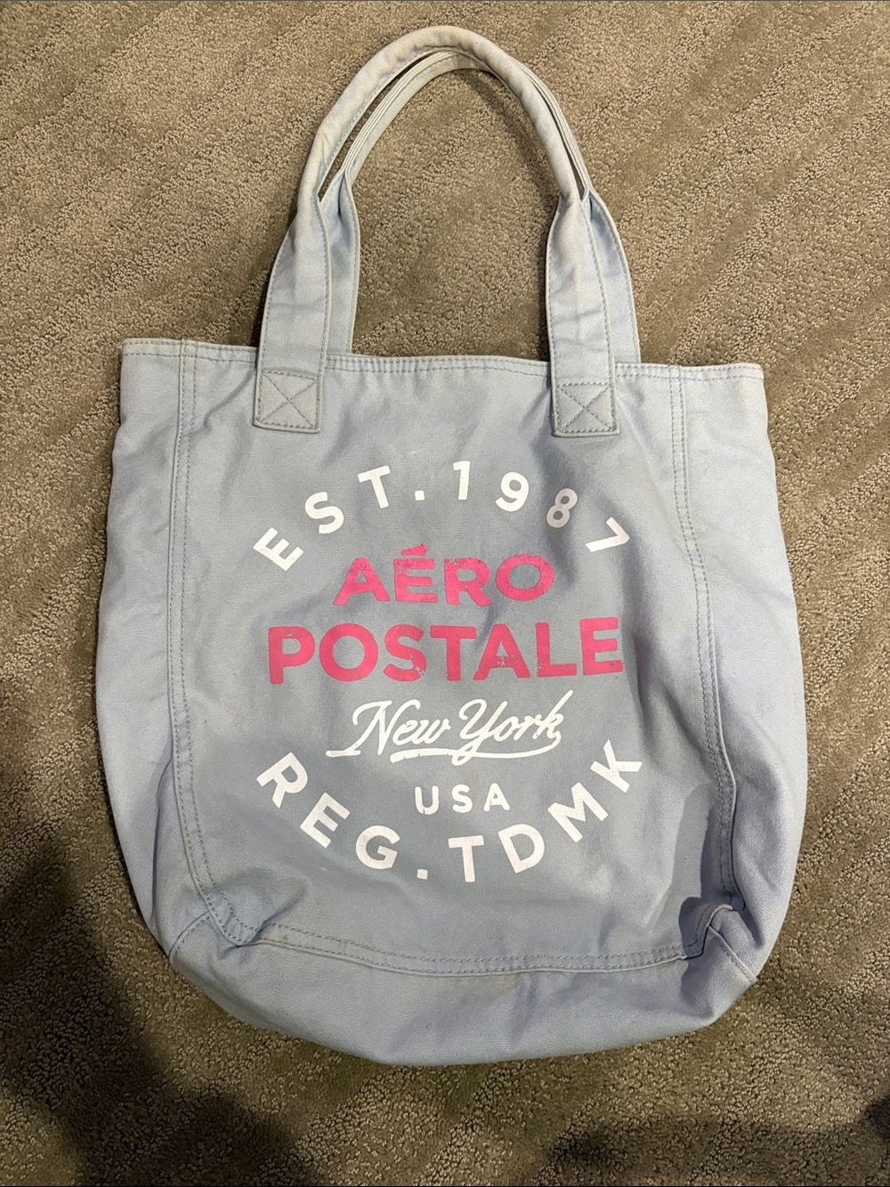 Aeropostale Light Blue Canvas Tote with Pink Logo Text
